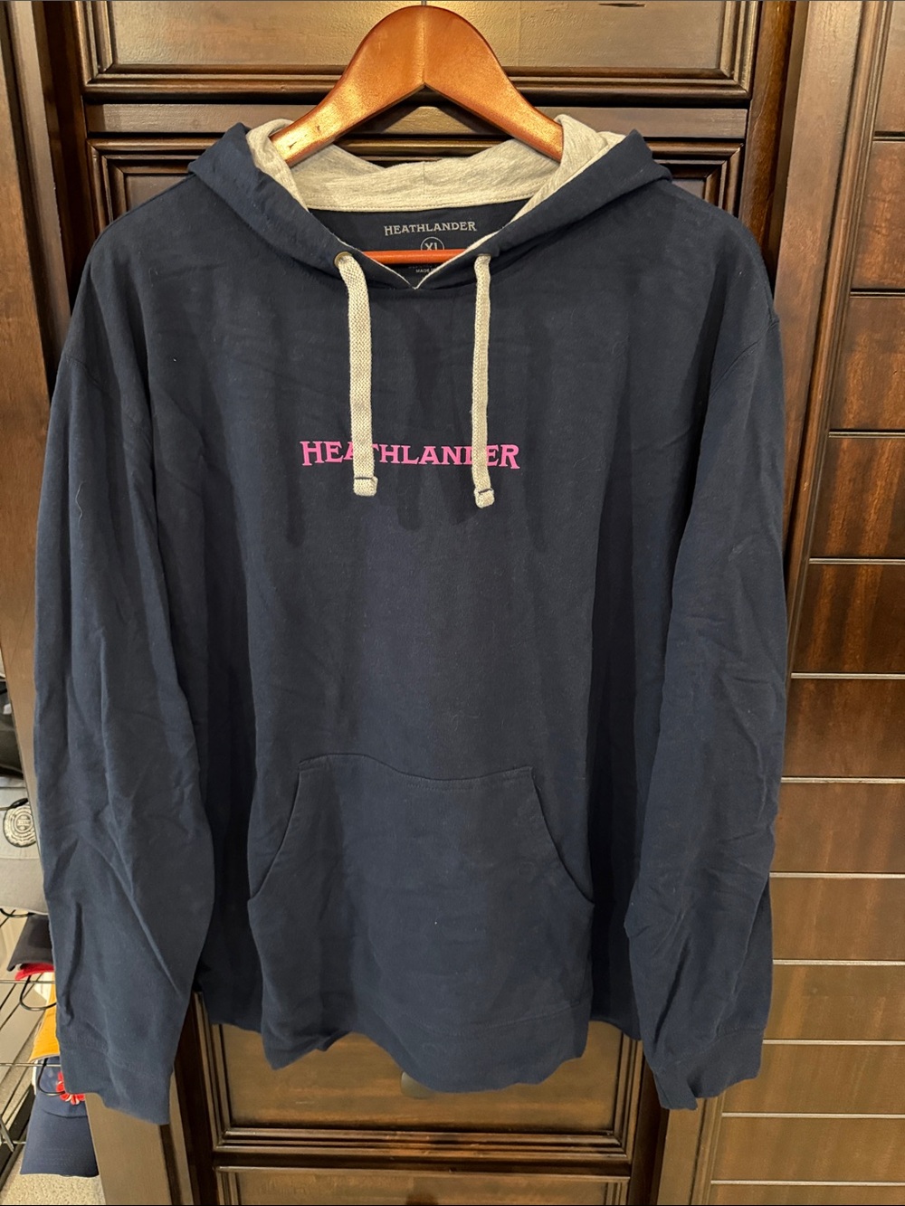 Navy Hooded Sweatshirt with Pink Logo